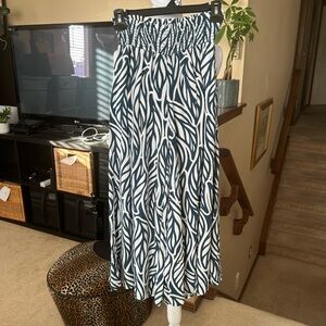 Smocked waist Teal and White wide Leg Palazzo Pants with pockets